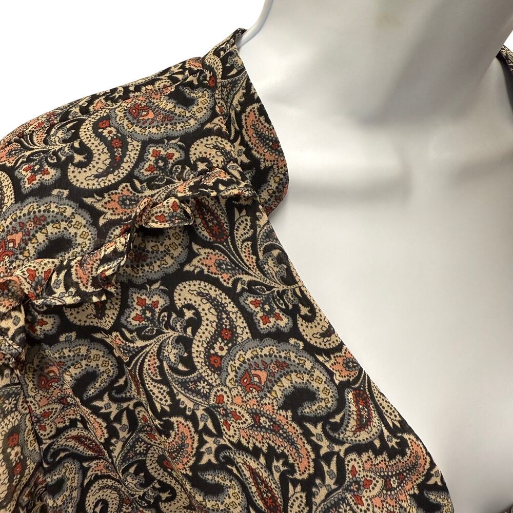 Zara Womens SZ M printed mini dress brown paisley floral pink blue long sleeve - Picture 5 of 6